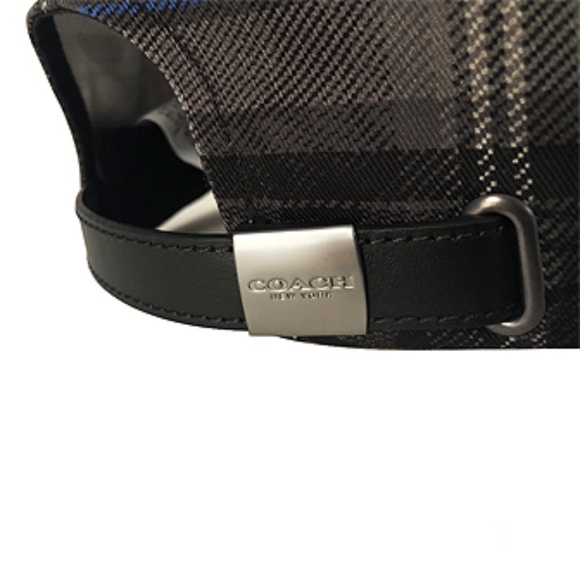 Coach Men's Signature Flat Brim Black Plaid Cap - Picture 5 of 6